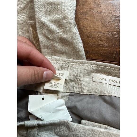 J. Crew Cafe Trouser Beiger Straight Leg 100% Linen NWT Size Petite 2 - Picture 3 of 7